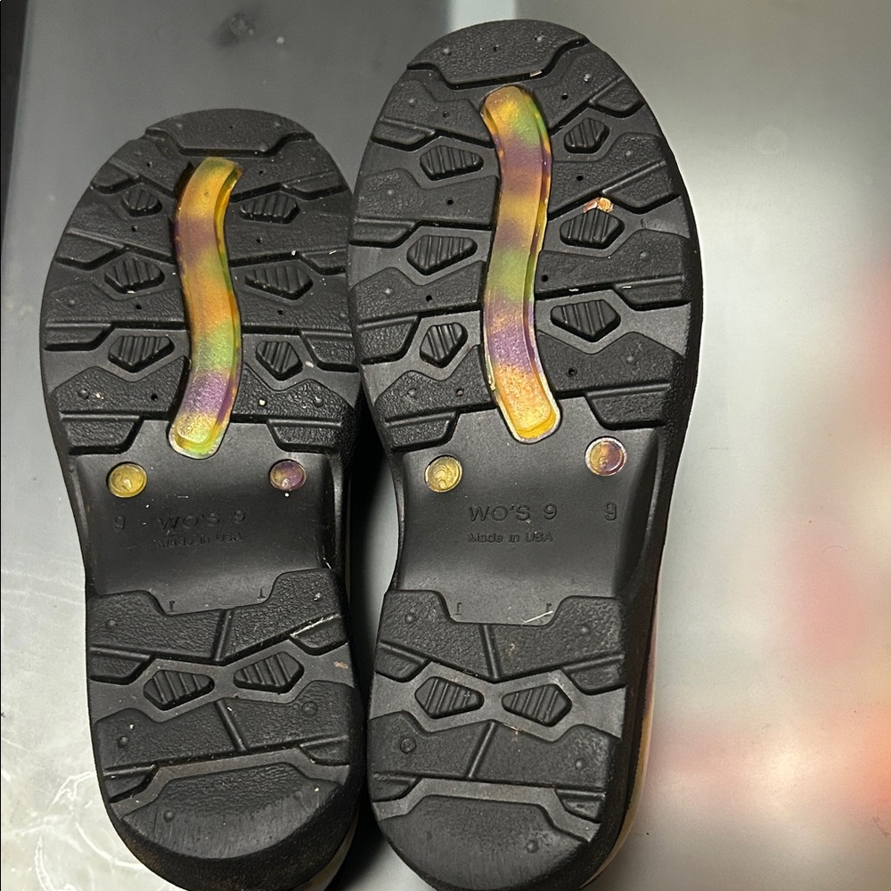 Sloggers Vibrant Yellow Clogs with Purple and Green Paw Prints - Picture 8 of 10